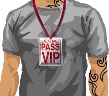 Royalty Free Clipart Image of a Man Wearing a Backstage VIP Pass