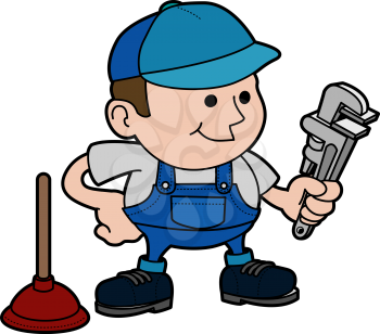 Royalty Free Clipart Image of a Plumber Holding a Wrench