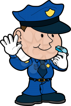 Royalty Free Clipart Image of a Policeman Holding a Whistle