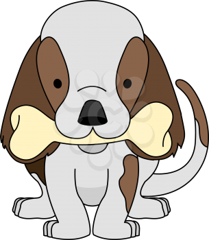 Royalty Free Clipart Image of a Puppy Biting a Bone