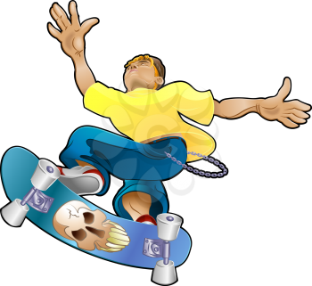 Royalty Free Clipart Image of a Teenager Skateboarding 