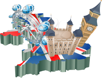 Royalty Free Clipart Image of Tourist Attractions of The United Kingdom