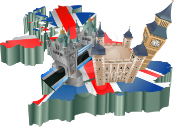Royalty Free Clipart Image of Tourist Attractions in the United Kingdom