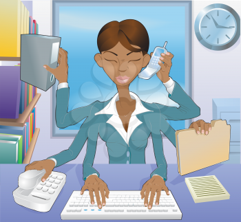 Royalty Free Clipart Image of a Woman Multitasking 