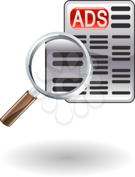 Royalty Free Clipart Image of a Magnifying Glass Over a Newspaper