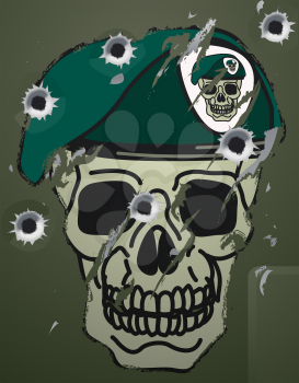 Royalty Free Clipart Image of a Retro Skull Wearing a Beret
