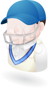 Royalty Free Clipart Image of a Cricket Player in a Helmet
