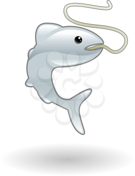 Royalty Free Clipart Image of a Fish on a Line