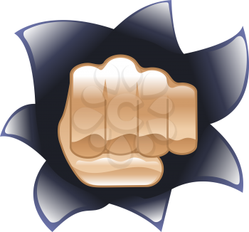 Royalty Free Clipart Image of a Fist Breaking Through a Wall