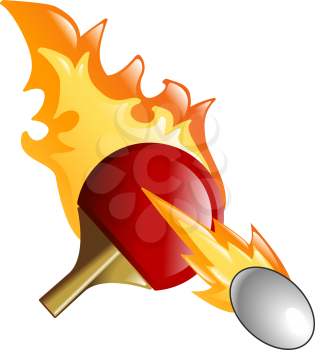 Royalty Free Clipart Image of a Flaming Ping Pong Paddle and Ball