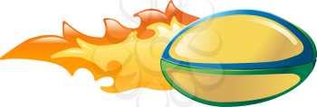 Royalty Free Clipart Image of a Flaming Rugby Ball
