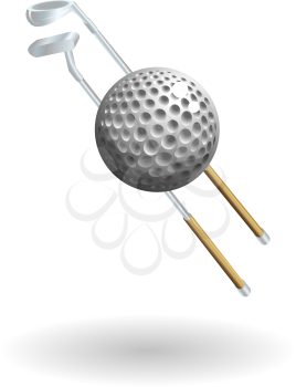 Royalty Free Clipart Image of a Golf Ball and Clubs
