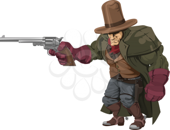 Royalty Free Clipart Image of a Cowboy Holding a Gun