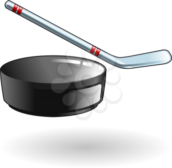 Royalty Free Clipart Image of a Hockey Puck and Stick