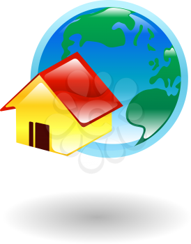 Royalty Free Clipart Image of an Illustration of a House and Globe
