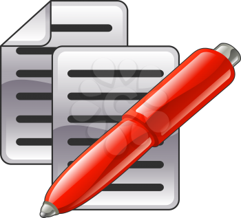 Royalty Free Clipart Image of a Red Pen and Documents
