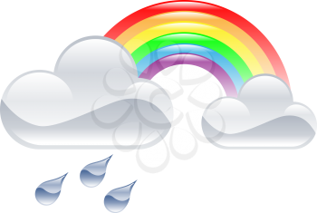 Royalty Free Clipart Image of a Rainbow and Rain Cloud