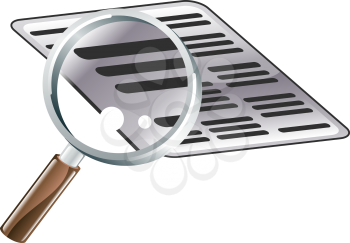 Royalty Free Clipart Image of a Magnifying Glass and Newspaper