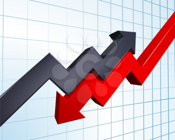 Royalty Free Clipart Image of Arrows Indicating Profit and Loss on a Graph