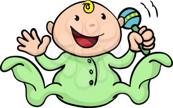 Royalty Free Clipart Image of a Baby Playing With a Rattle