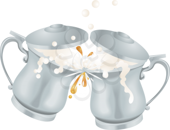 Royalty Free Clipart Image of Overflowing Mugs of Beer