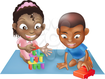 Royalty Free Clipart Image of Two Children Playing 