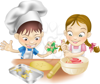 Royalty Free Clipart Image of Two Children Baking