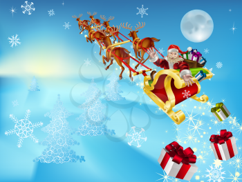 Royalty Free Clipart Image of Santa Claus Riding in His Sleigh 