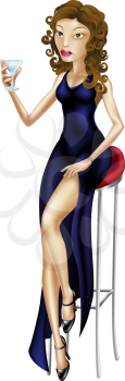 Royalty Free Clipart Image of a Woman Drinking a Martini