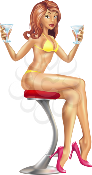 Royalty Free Clipart Image of a Woman Holding Two Martinis 