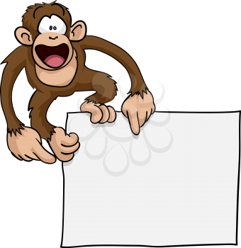 Royalty Free Clipart Image of a Monkey Holding a Sign