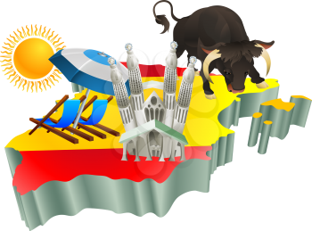 Royalty Free Clipart Image of Tourist Attractions in Spain