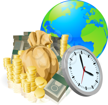 Royalty Free Clipart Image of Money Beside a Globe