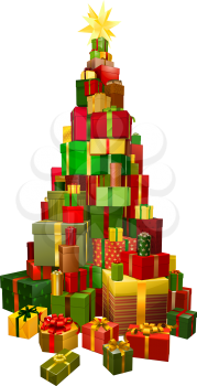 Royalty Free Clipart Image of a Tree Comprised of Presents