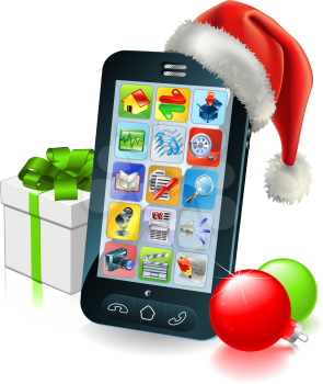 Royalty Free Clipart Image of a Christmas Themed Cellphone