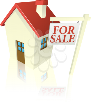 Royalty Free Clipart Image of a House With a For Sale Sign