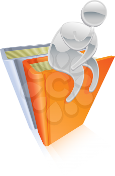 Royalty Free Clipart Image of a Mascot Sitting on Books