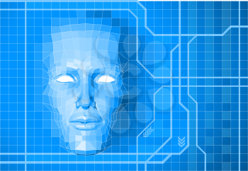 Royalty Free Clipart Image of a Futuristic Polygon Face 