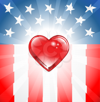Royalty Free Clipart Image of a Heart Over an American Flag