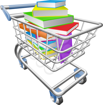 Royalty Free Clipart Image of a Shopping Cart Full of Books