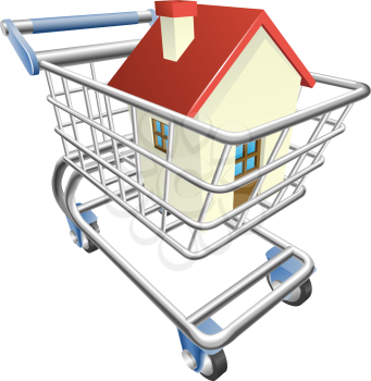 Royalty Free Clipart Image of a House in a Shopping Cart