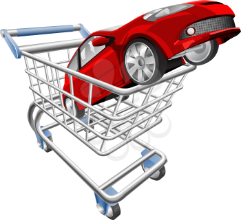 Royalty Free Clipart Image of a Car in a Shopping Cart