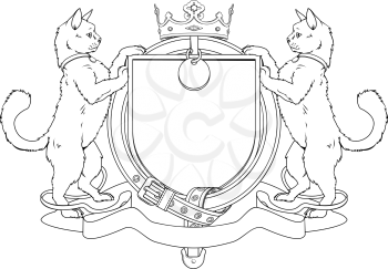 Royalty Free Clipart Image of a Cat Heraldic Shield Coat of Arms