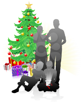 Royalty Free Clipart Image of a Family at Christmas