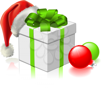 Royalty Free Clipart Image of a Christmas Present and Ornaments 