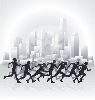 Royalty Free Clipart Image of Runners in a City 