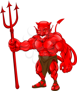 Royalty Free Clipart Image of a Devil Holding a Pitchfork 