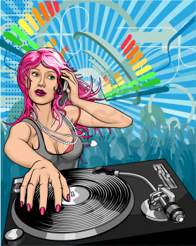 Royalty Free Clipart Image of a Female DJ
