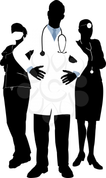 Royalty Free Clipart Image of Three Members of a Medical Team
