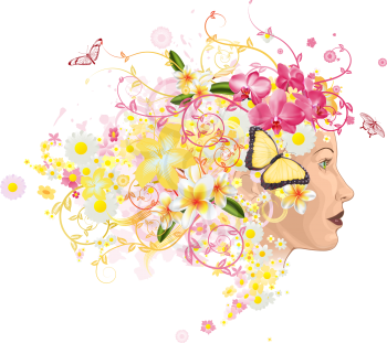 Royalty Free Clipart Image of a Woman With Hair Made of Flowers